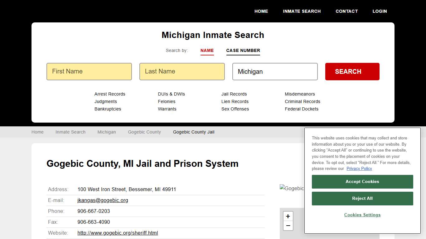 Gogebic County Jail Inmate Records Search, Michigan - StateCourts